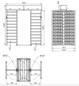Drawing of Twin Full Height Turnstile X Rotor Type